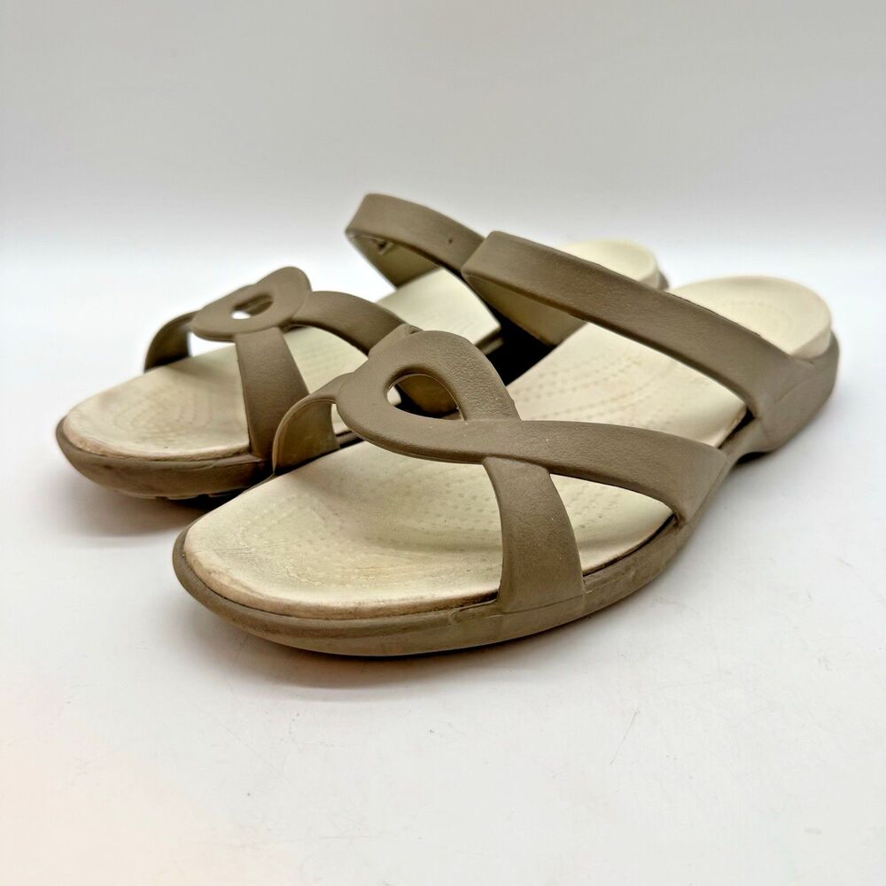 Crocs Meleen Twist Taupe Slip On Slides Women's 10 Casual Strappy Sandals 202497